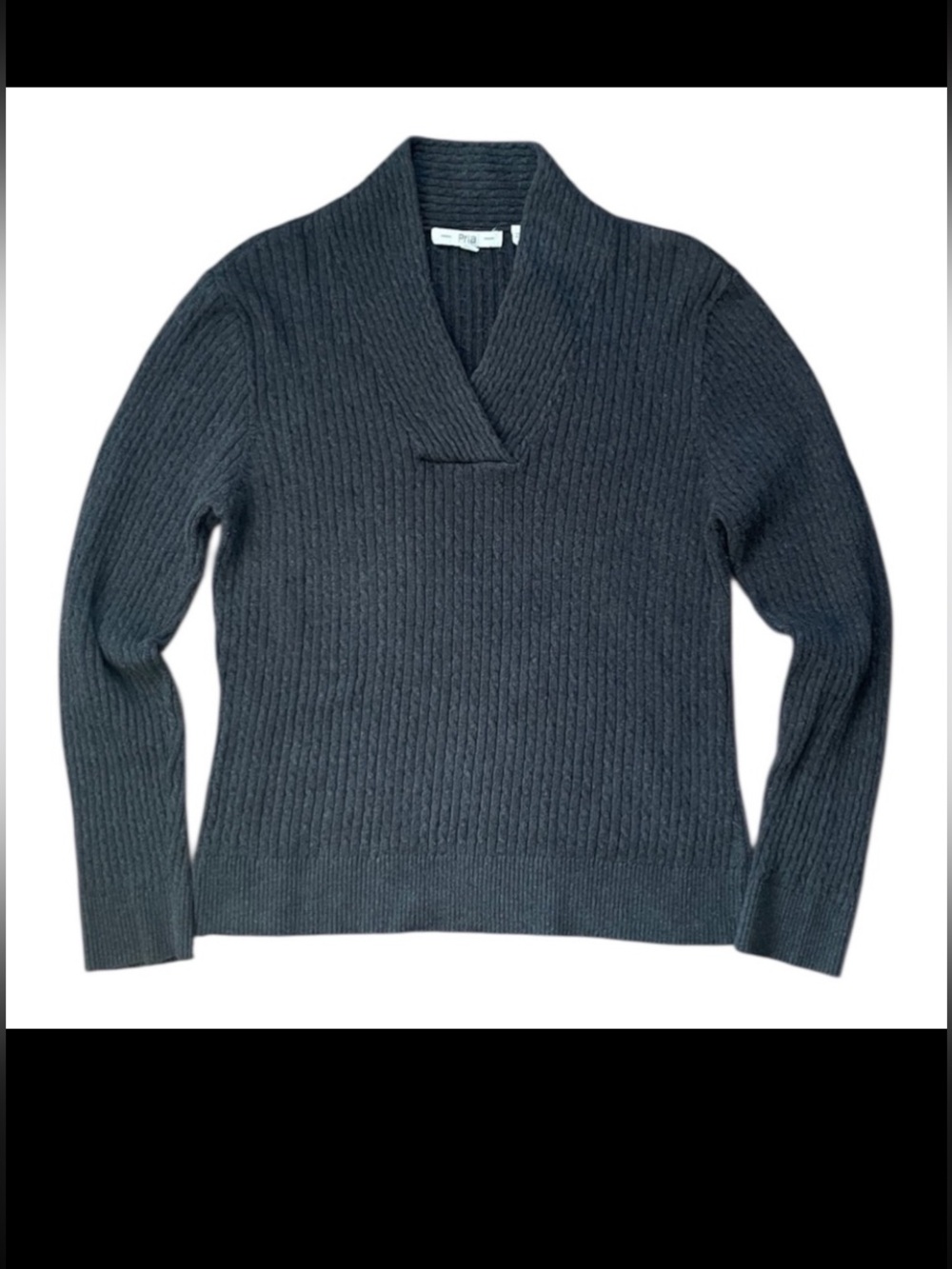 Pria 100% Cotton Shawl Collar Ribbed Minimalist Luxe Sweater L Charcoal Gray